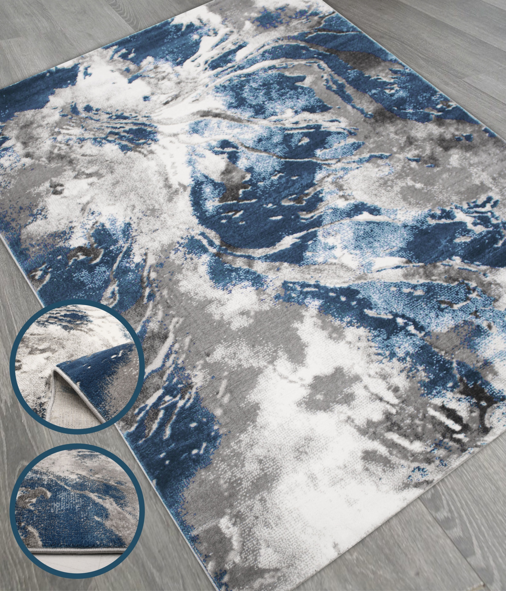 Tapete moderno com padrão abstrato azul, cinza, branco e preto