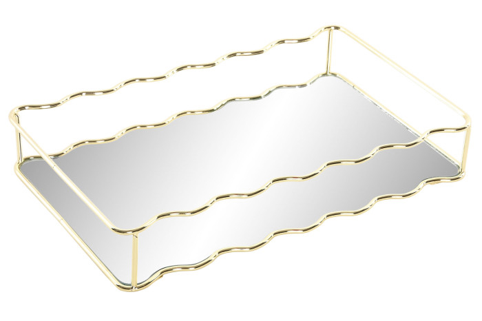 Bandeja dourada e espelho