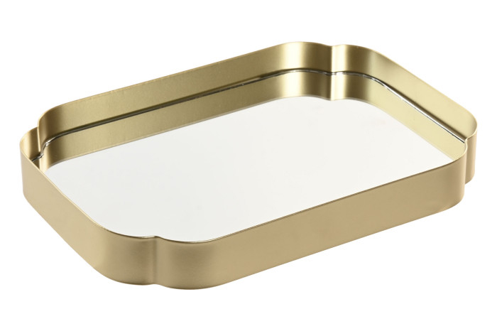 Bandeja retangular dourada com base espelhada