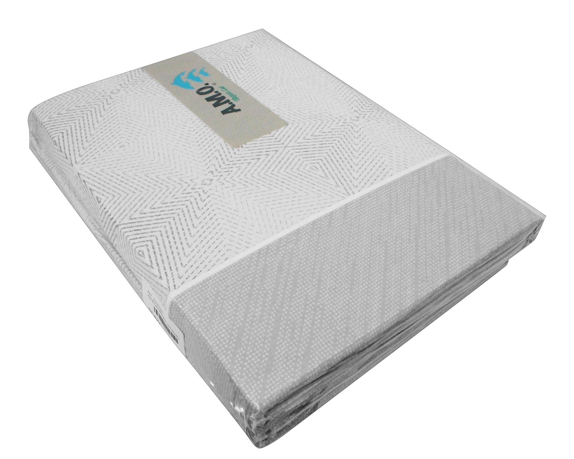 Conjunto de lençóis brancos com padrão geométrico embalados