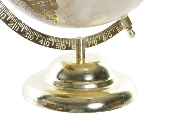 Base metálica dourada polida de globo terrestre com arco numerado