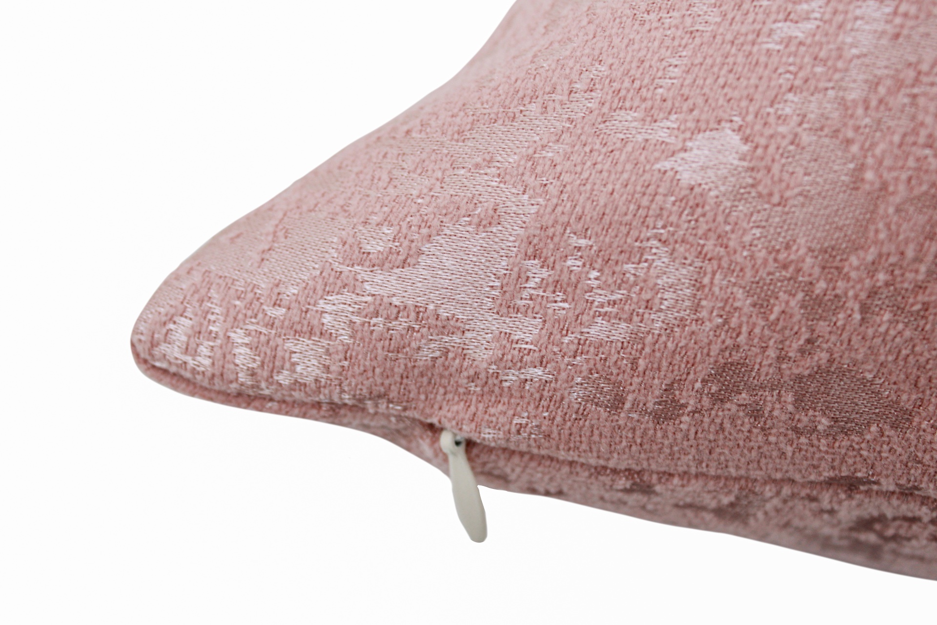 Almofada decorativa rosa com padrão texturizado e fecho de correr