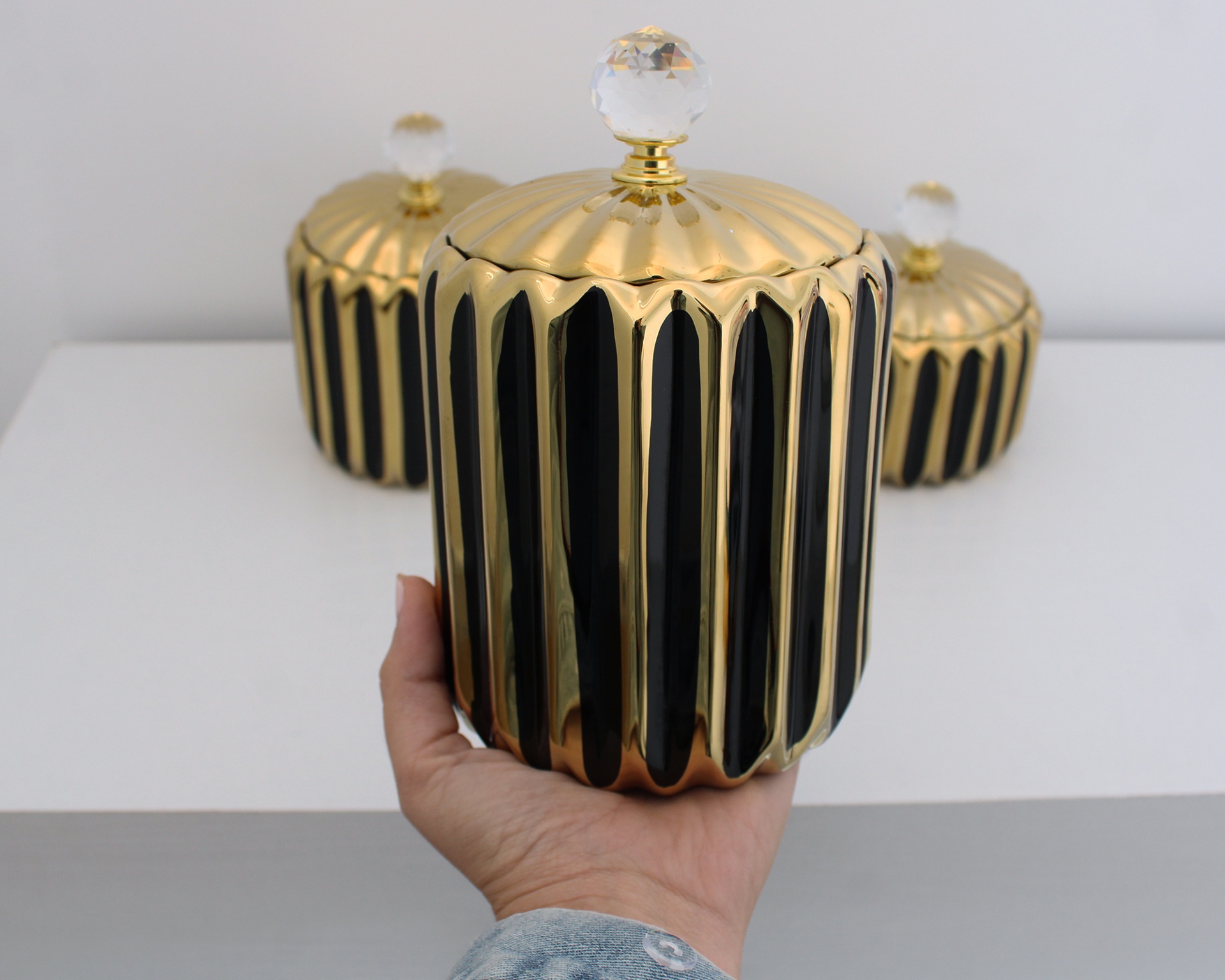 Potes Decorativos preto detalhe "cristal"