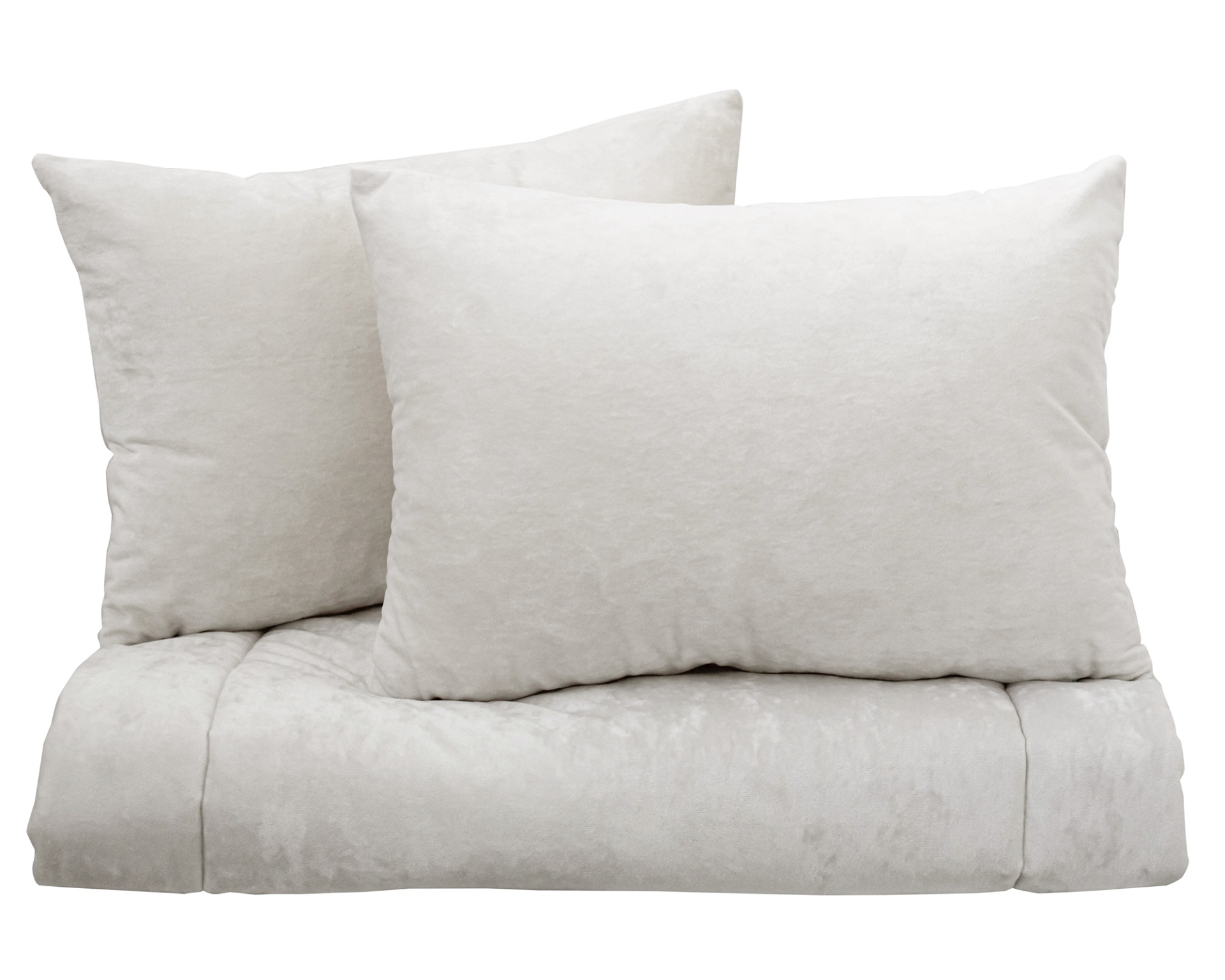 Conjunto de cama creme claro com edredão e duas almofadas