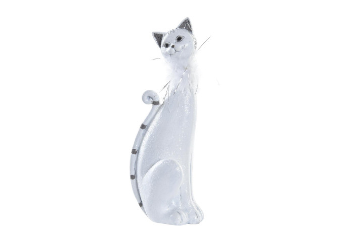 Escultura de gato branco e cinzento