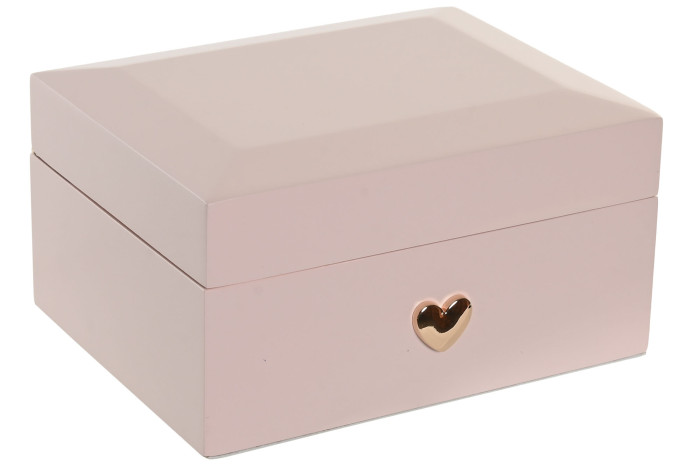 Caixa rosa claro com fecho dourado em forma de coração