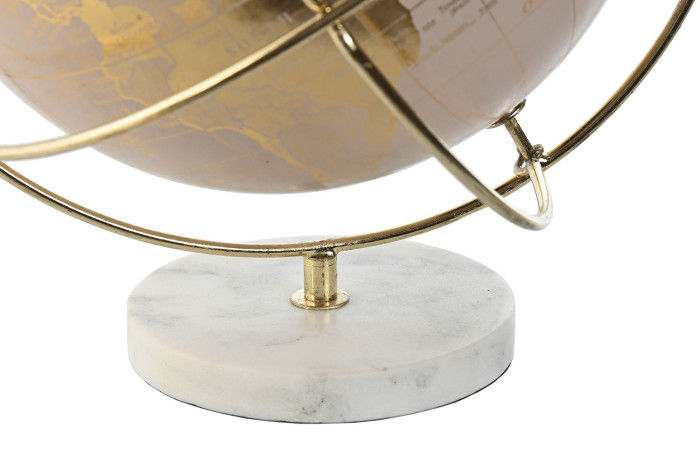 Globo terrestre com base de mármore e estrutura metálica dourada