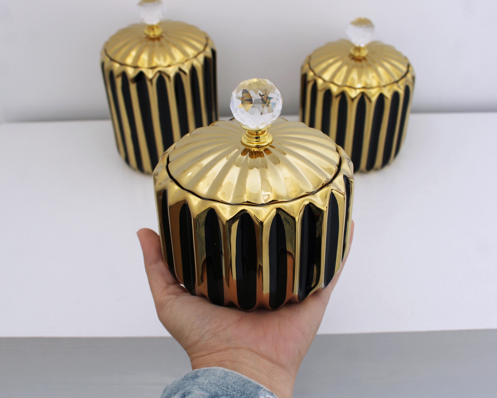 Potes Decorativos preto detalhe "cristal"