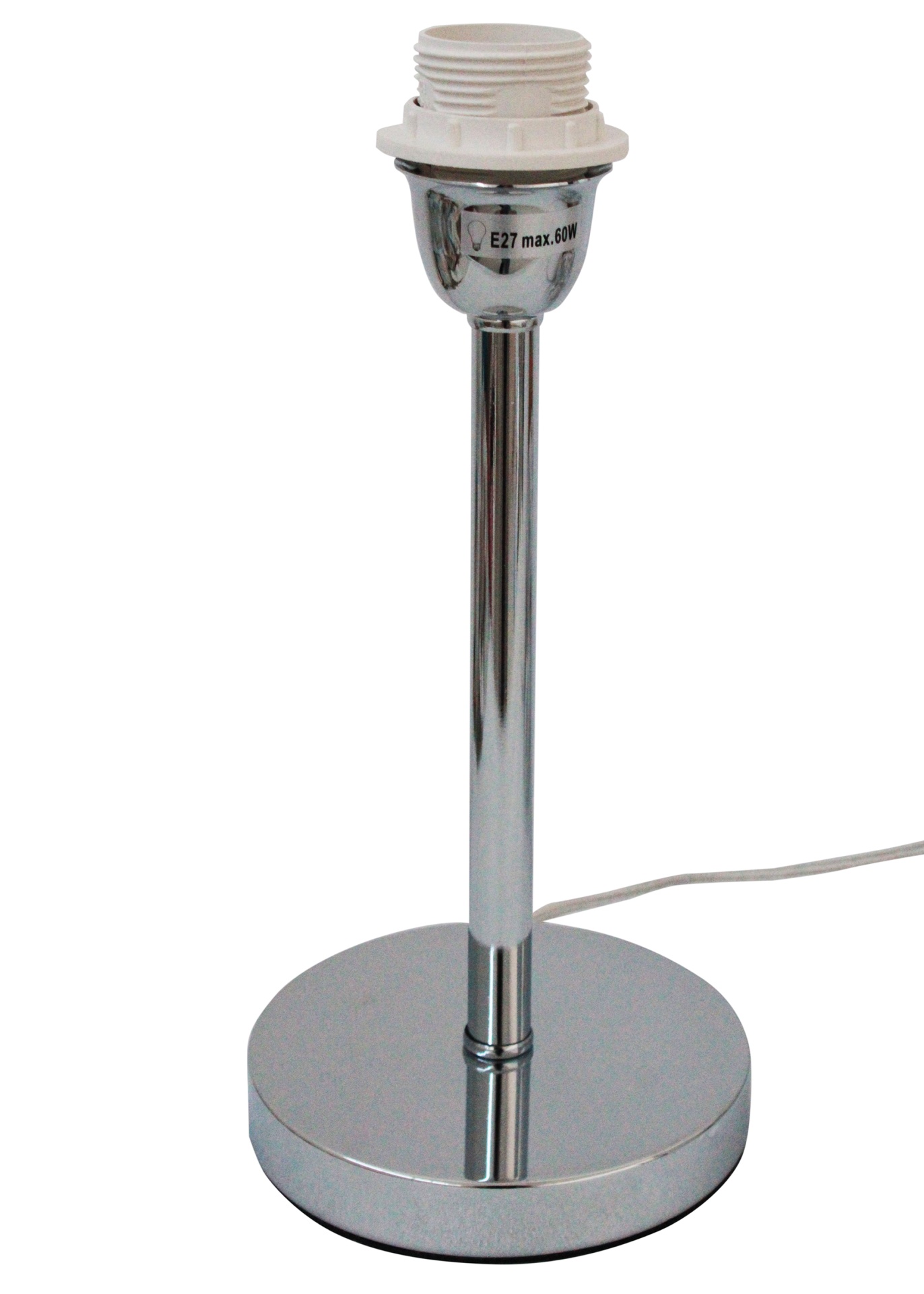 Abajur metálico prateado com base circular e ficha para lâmpada E27 max. 60W