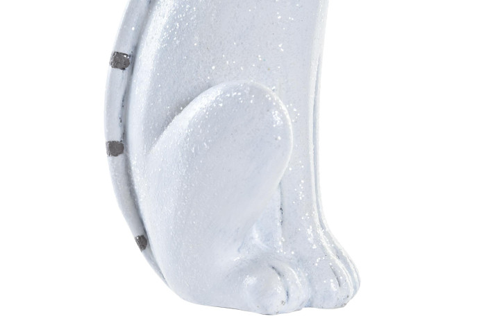 Estatueta branca de gato com textura brilhante e marcas cinzentas