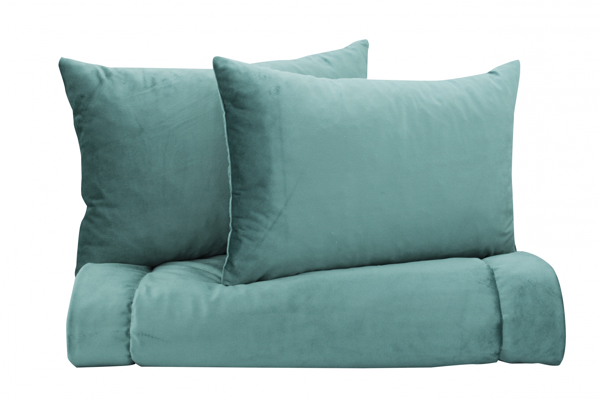 Conjunto de roupa de cama verde água com duas almofadas e lençol