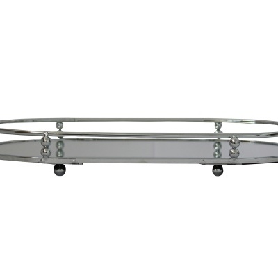 bandeja oval espelhada com estrutura metálica prateada