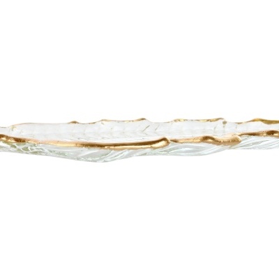 Prato rectangular de vidro com bordas douradas e textura