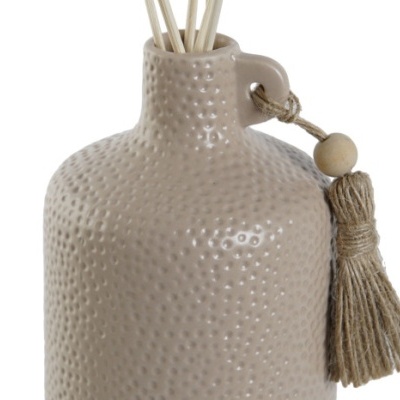 Frasco difusor cerâmica bege texturada com cordão e varetas