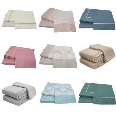 Conjunto de 9 jogos de cama e banho em várias cores e padrões