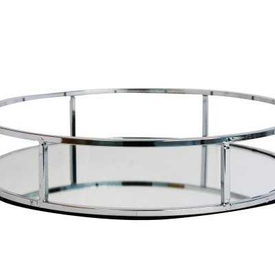 Tabuleiro redondo metálico cromado com base espelhada