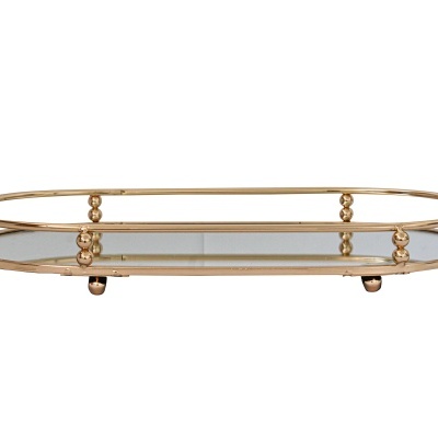 Suporte espelhado oval com estrutura metálica dourada