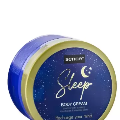 Creme corporal Sence Sleep em embalagem azul com tampa dourada