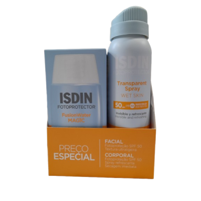 Isdin - Pack Isdin Fotoprotector FusionWater Magic SPF50 + Spray Transparente Wet Skin SPF50