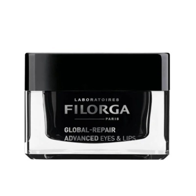 Frasco de cosmético preto FILORGA Global-Repair Advanced Eyes & Lips com tampa preta
