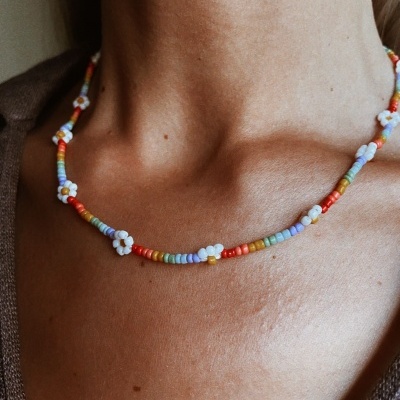 Colar em aço e missangas - Flowers