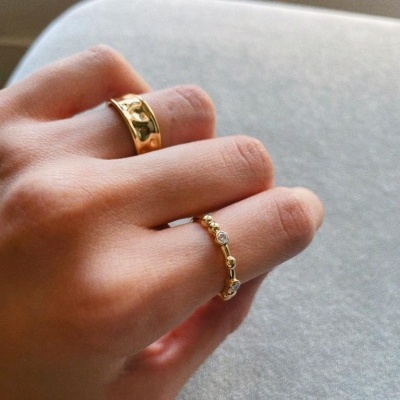 Anel em aço dourado - Diamonds