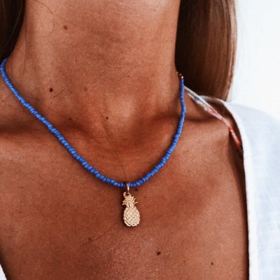 Colar em aço com missangas - Pineapple