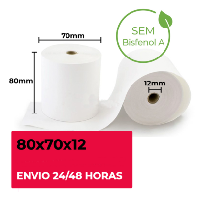 Rolo Papel Térmico 80x70x12 sem Bisfenol A