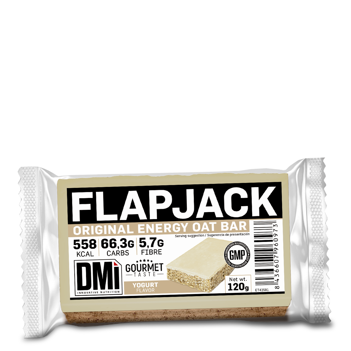 Barra energética Flapjack Original Energy Oat Bar com embalagem branca e etiqueta preta e bege