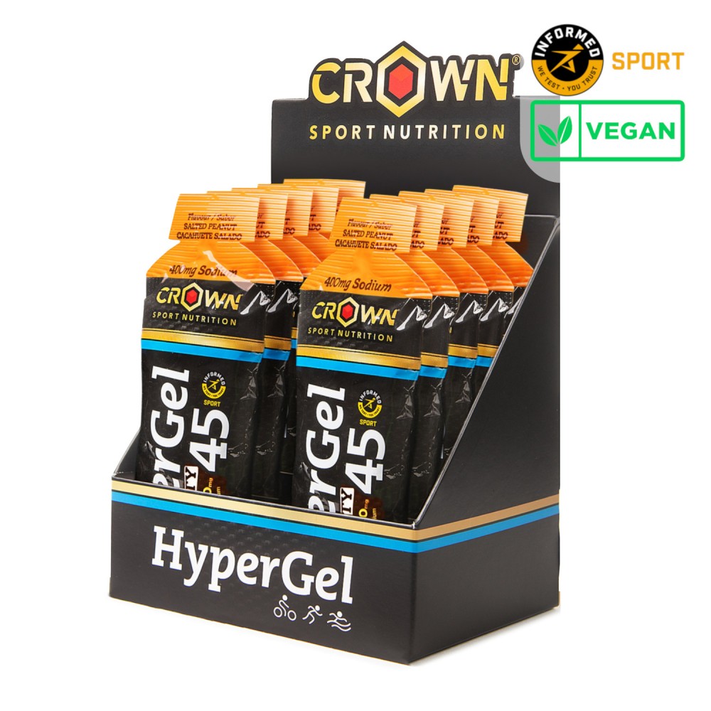Embalagem preta com sacos de HyperGel 45 da CROWN SPORT NUTRITION