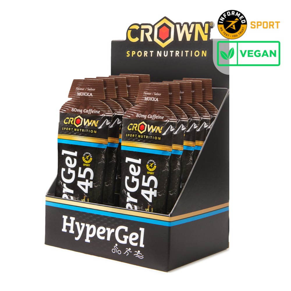 Embalagem de saquetas HyperGel 45 mg da Crown Sport Nutrition