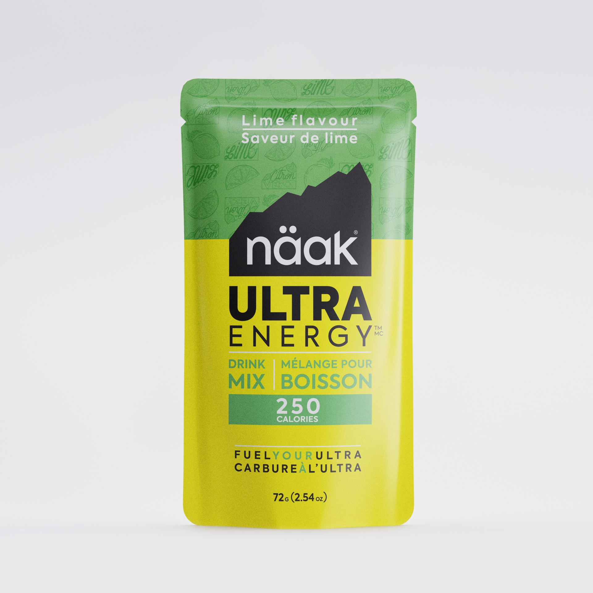 Embalagem de mistura para bebida ULTRA ENERGY näak sabor lima em verde e amarelo