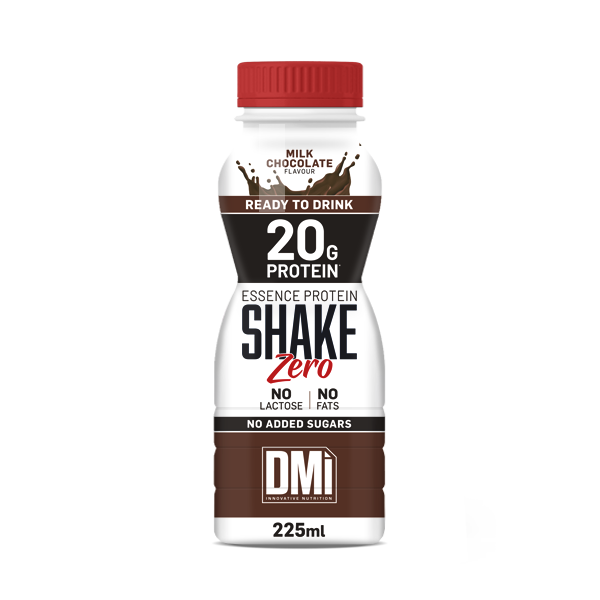 Garrafa de bebida proteica sabor chocolate leite com texto e tampa vermelha