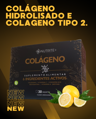 COLAGÉNO HIDROLISADO, AROMA LIMÃO, COLÁGENO TIPO 2, RESVERATROL, COENZIMA Q10, BIOTINA, VITAMINA C e  VITAMINA A / 30 Doses