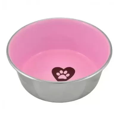 COMEDOURO EM INOX LOVE PAW ROSA