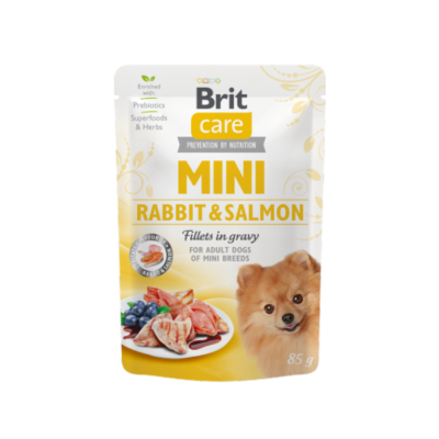 Brit Care Mini Rabbit & Salmon Fillets in Gravy Wet (Saqueta)