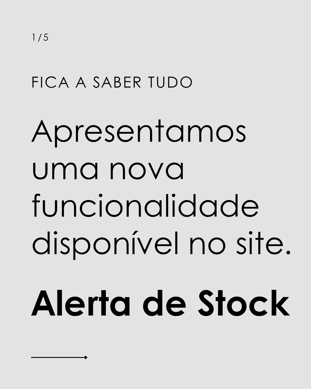 Imagem com texto em português sobre funcionalidade de alerta de stock