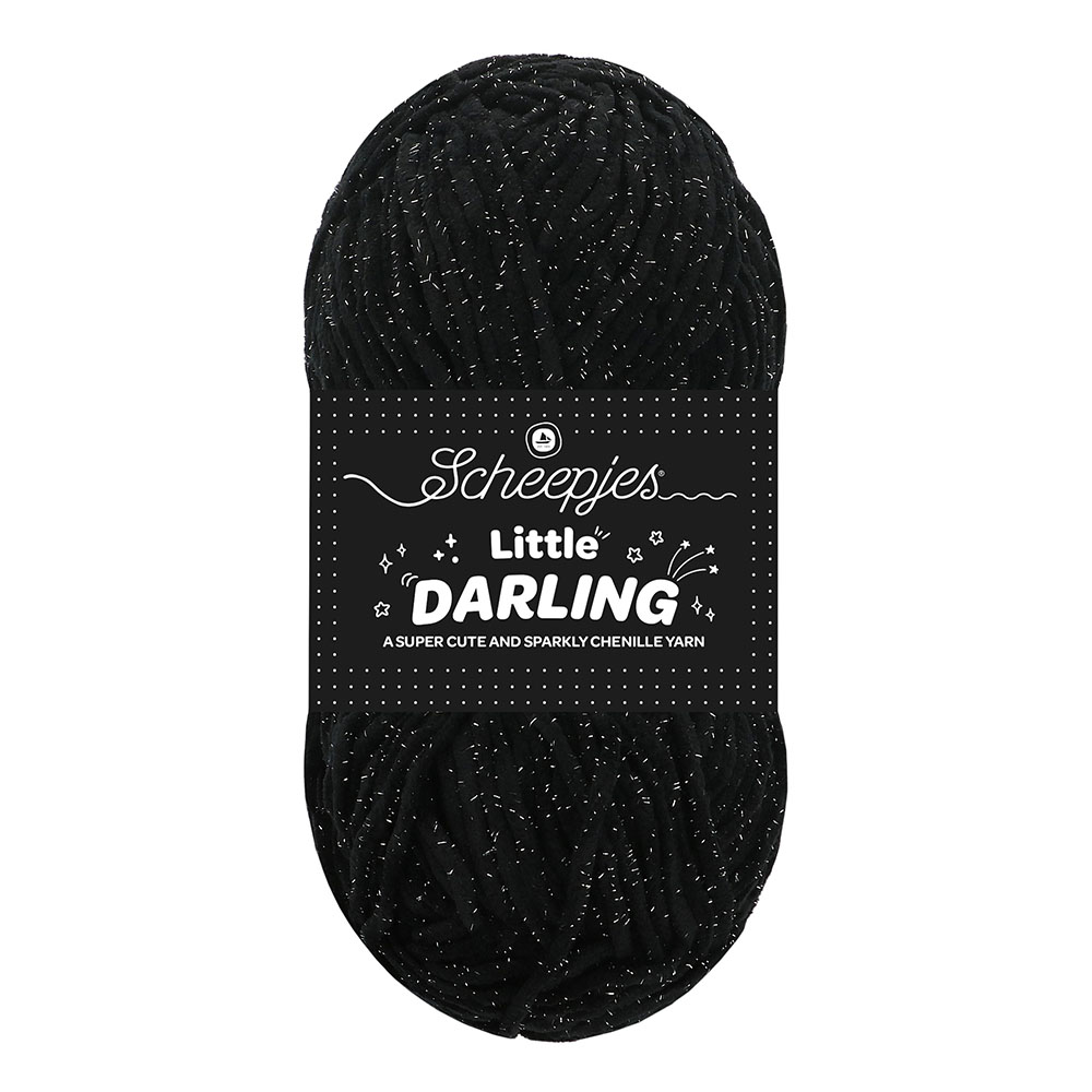 Novelo de fio chenille preto com brilho prateado Scheepjes Little Darling