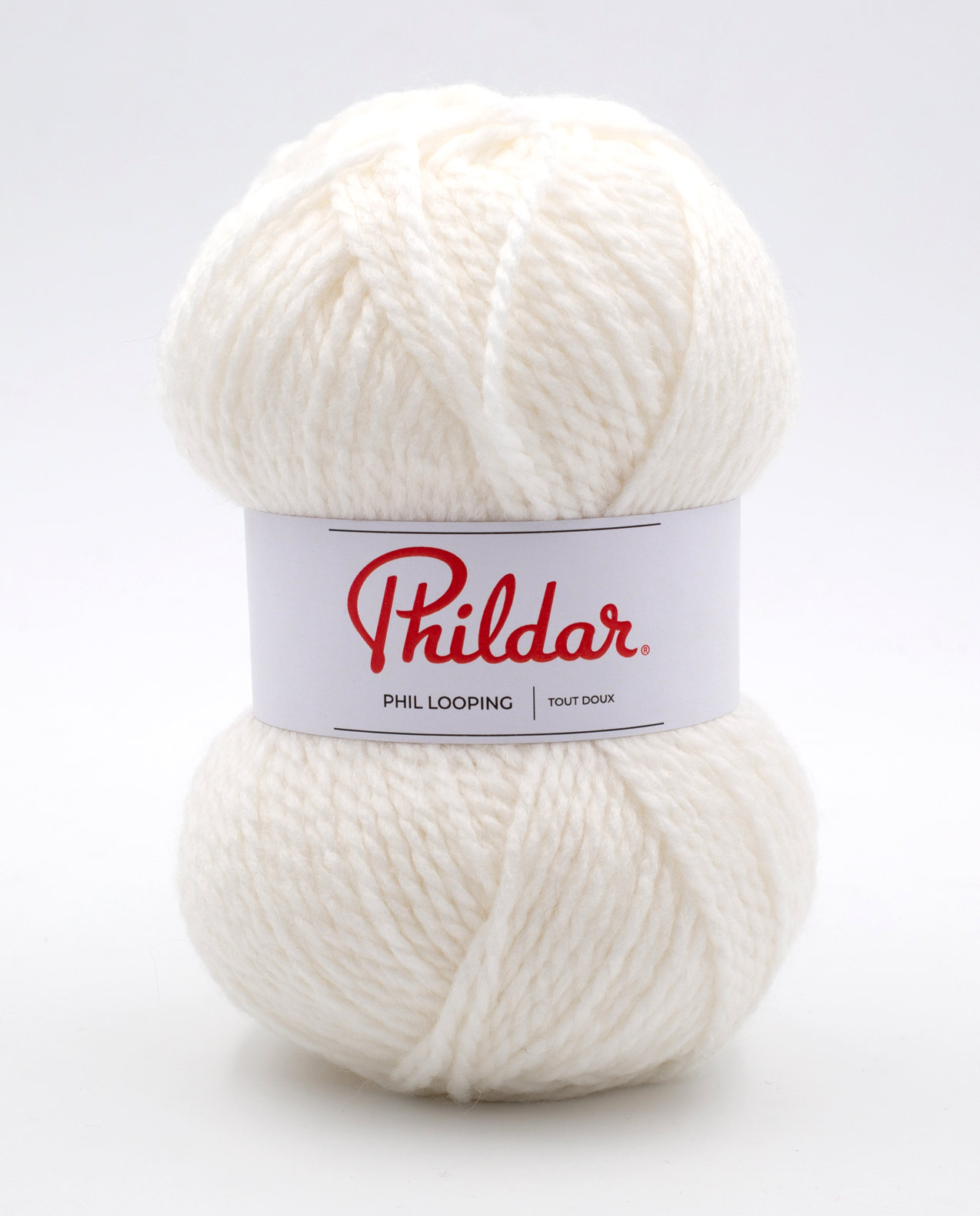 Novelo de lã branco Phildar com etiqueta