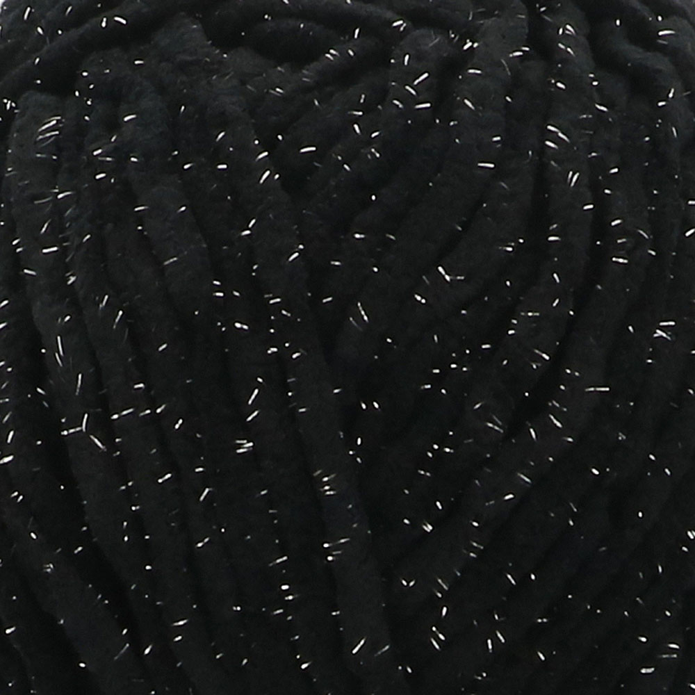 Fio de lã preto com fios prateados entrelaçados