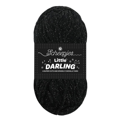 Novelo de fio chenille preto com brilho prateado Scheepjes Little Darling