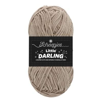 Novelo de fio chenille bege com etiqueta preta Scheepjes Little Darling