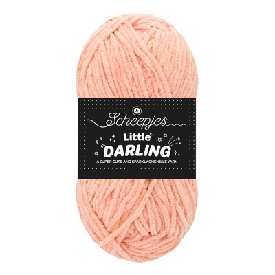 Madeixa de lã chenille cor-de-rosa claro Little Darling Scheepjes com etiqueta preta.