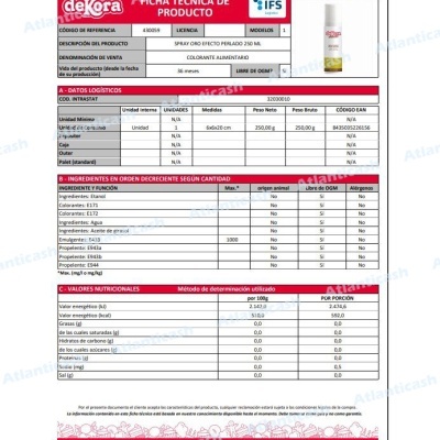 Spray Alimentar Cor Ouro Efeito Pérola 250ml