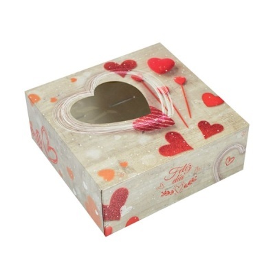 Caixa cartolina com janela em coração - pack 5 und | Várias medidas