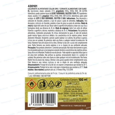 Spray Alimentar Cor Ouro Efeito Pérola 250ml