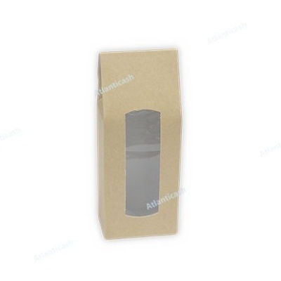 Embalagem de papel castanho com janela transparente retangular