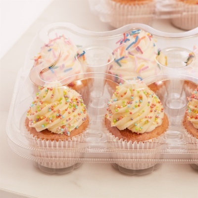 Set de 3 recipientes plásticos para cupcakes (6 cavidades)