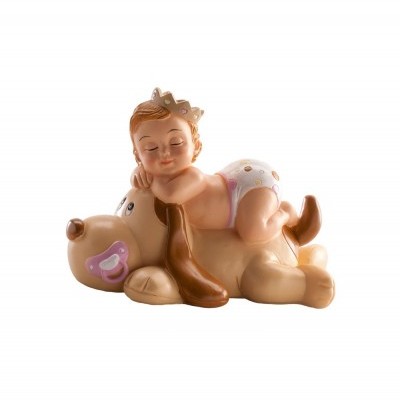 Menina Batizado a dormir no cão und.