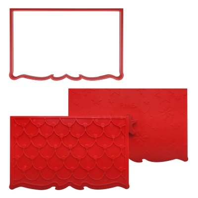 Moldes de silicone vermelhos com texturas e borda ondulada